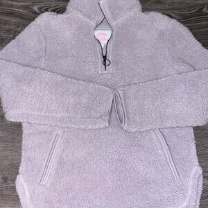 Cozy Sherpa Fleece Jacket Women’s M Gray Full Zip Plush Soft Pockets (383)